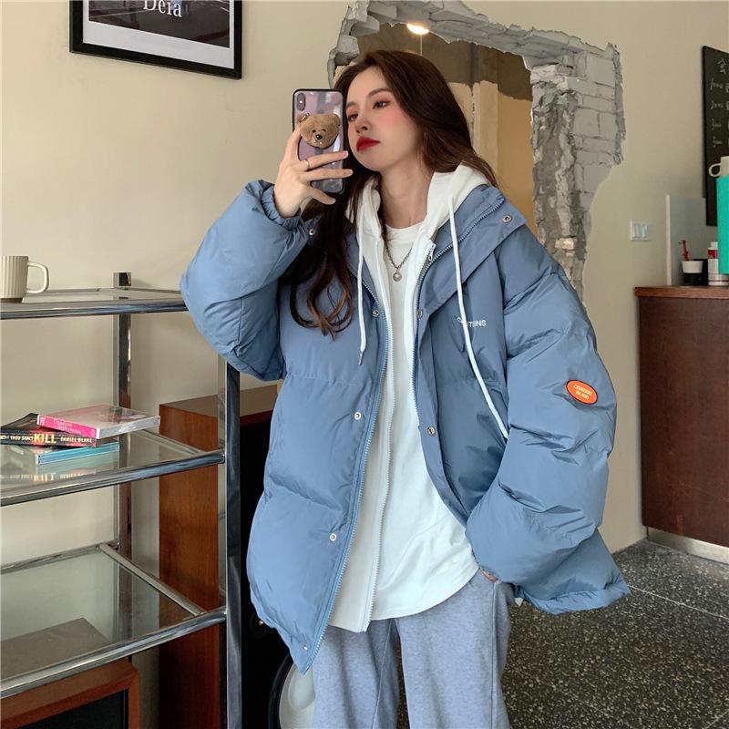 Fake two pieces of design down cotton jacket women's 2025 winter new loose thickened bread jacket hooded jacket