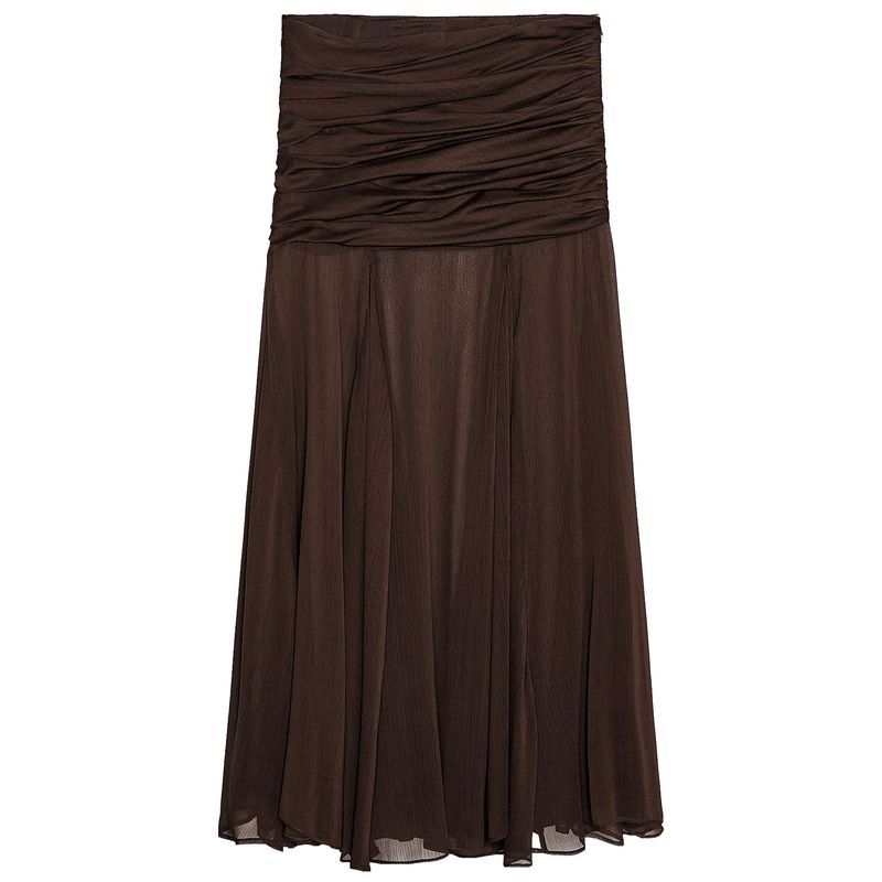 Zaprha 2025 New Fashion Patchwork Brown Translucent Fold Design Skirt Draping Effect 3111375