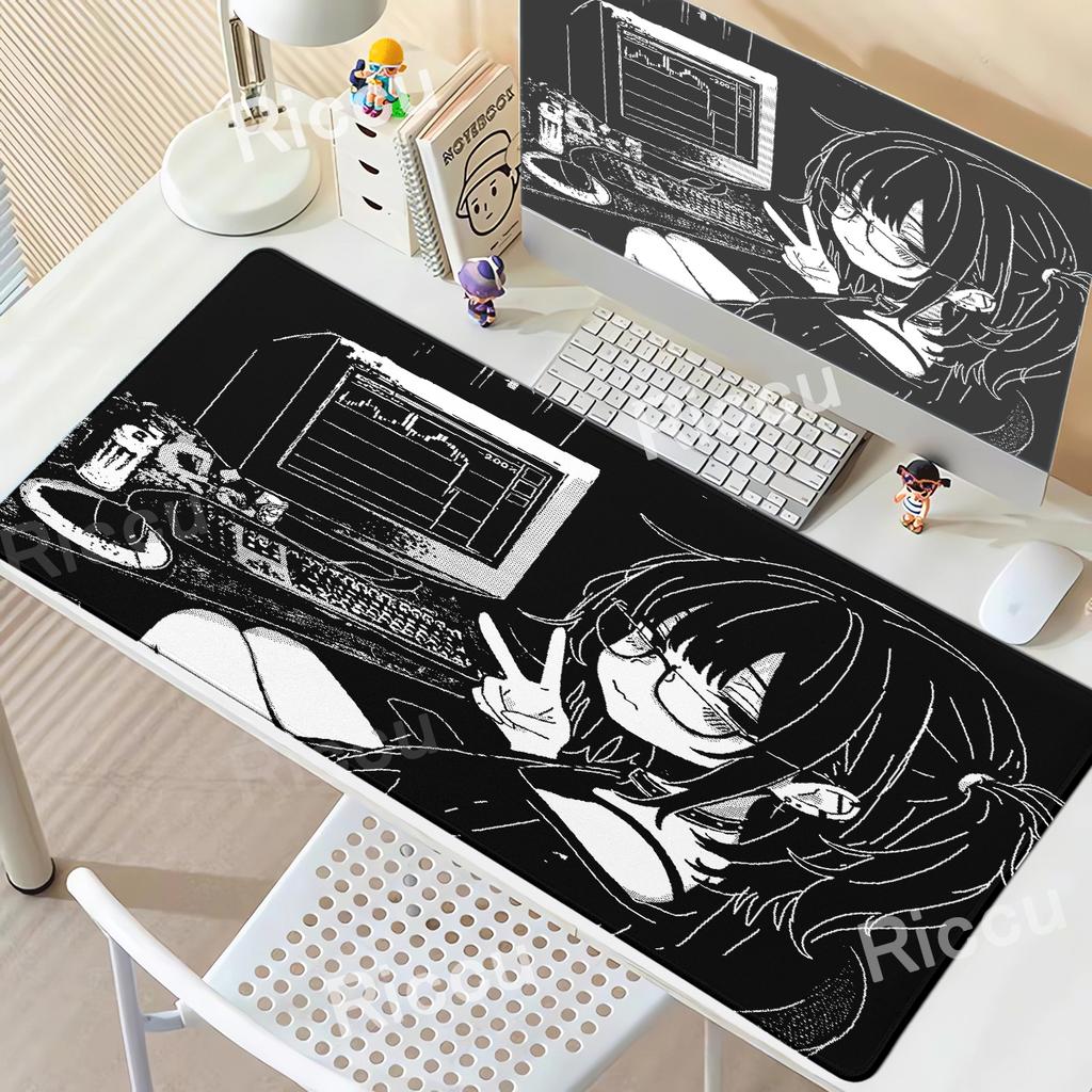 Anime Girl Non-Slip Mouse Pad Large Gaming Mousepad Keyboard Pad Laptop Computer Desk Pad Black White Extended Mouse Mat Carpet