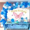 2D Floral Birthday Backdrop, Purple Pink Rose & Butterfly Party Decor Banner
