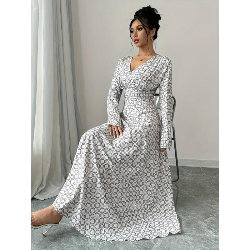 

Женские элегантные платья с длинным рукавом и V-образным вырезом, утягивающие талию XL белый