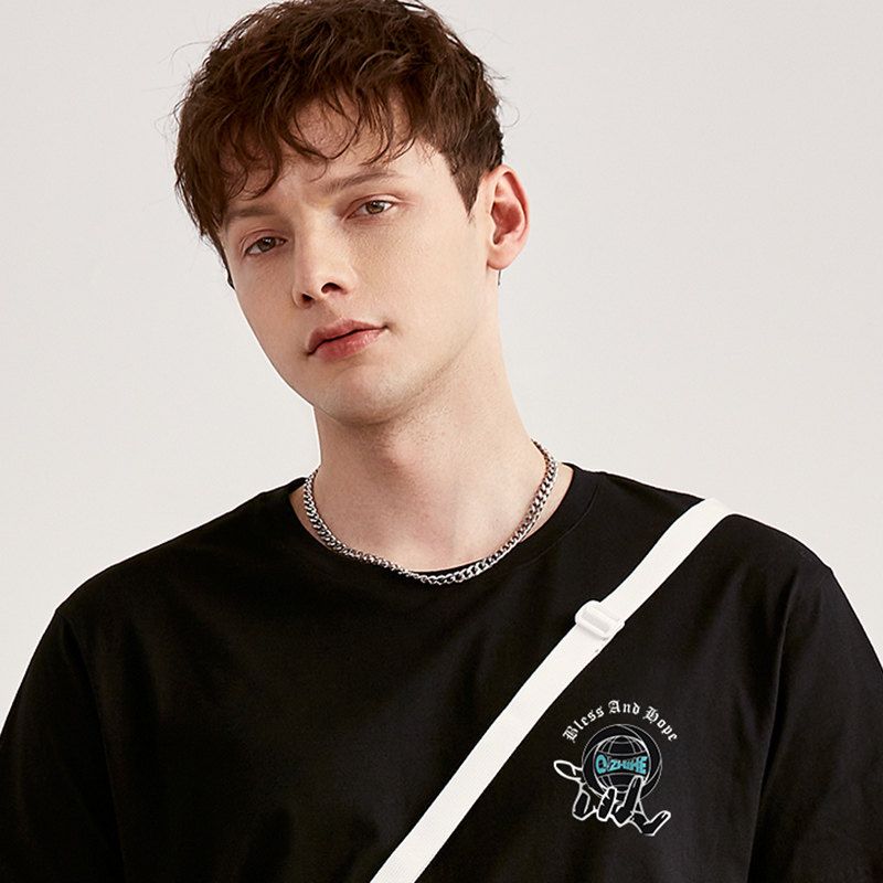 Paper Crane Men Short Sleeve T-Shirt Men's 2024 Summer Casual Print Pure Cotton Pure Color Round Neck Loose Top 21400