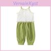 Girl Summer Outfit Set With Lace Sleeveless Top And Slim Pants For Ages 3 To 8