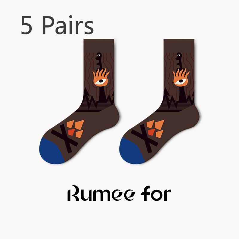 5 Pairs of Female Spring and Summer Trend Personality Small Design Sense Cartoon Funny Tube Socks
