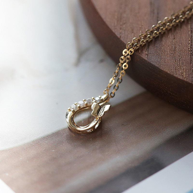 14K Gold-Plated Sterling Silver Necklace with Arc-Shaped Diamond Water Drop Pendant and Butterfly on Clavicle Chain 14K Gold