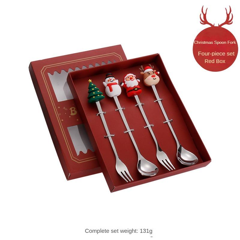 Christmas Cutlery Gift Set Stainless Steel Spoon Home Gift Spoon Set Gift Box Santa Claus Reindeer Coffee Spoon Dessert Spoon