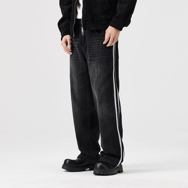

Осень и Зима Уличные Джинсы Мужские Большого Размера Свободные Полосатые Брюки Широкие Штаны 4XL чёрный
