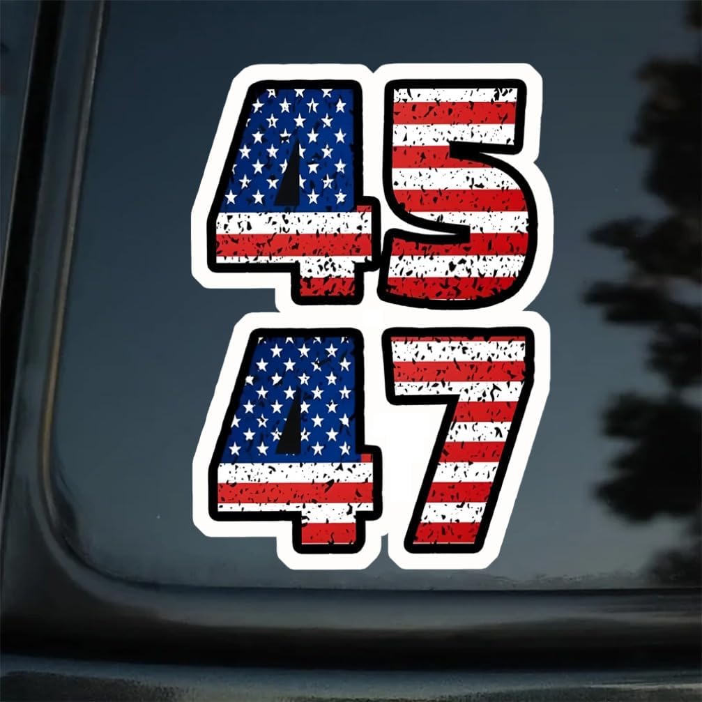2pc Number 45, 47 with n Flag Design, 3.54''x5.12'' Weatherproof Vinyl Decal for Cars, Tumblers, Laptops, Motorcycles - Show Your Support for