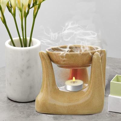 Ceramic Hand Type Oil Burner for Home, Office, with 1 Tea Light Candle, Made by Porcelain