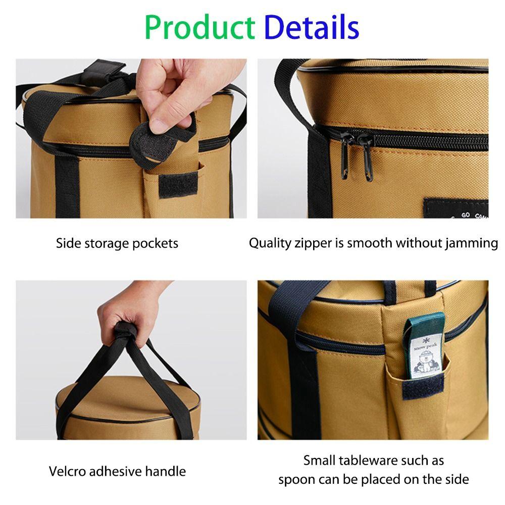 Tägliche Nutzung Oxford-Stoff Picknicktasche 9/14L Wasserdichter Topf-Aufbewahrungseimer Zylindrische Schüssel Becher Behälter Camp