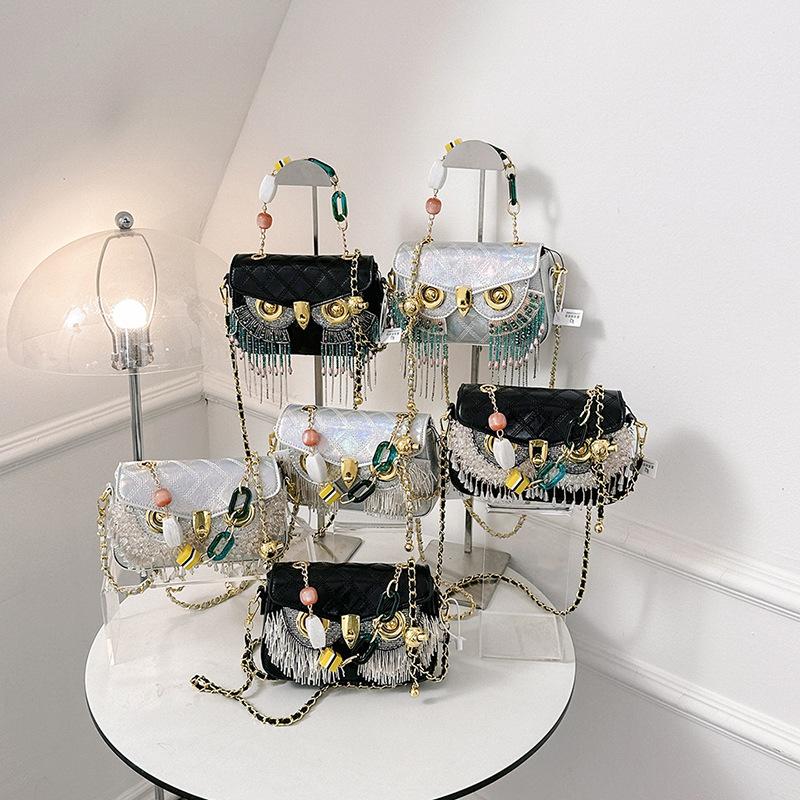 Xiaoxiangfeng Bag Women's 2025 New European and American Fashion Fringed Personalized Ins Crossbody One-shoulder Owl Small Square Bag