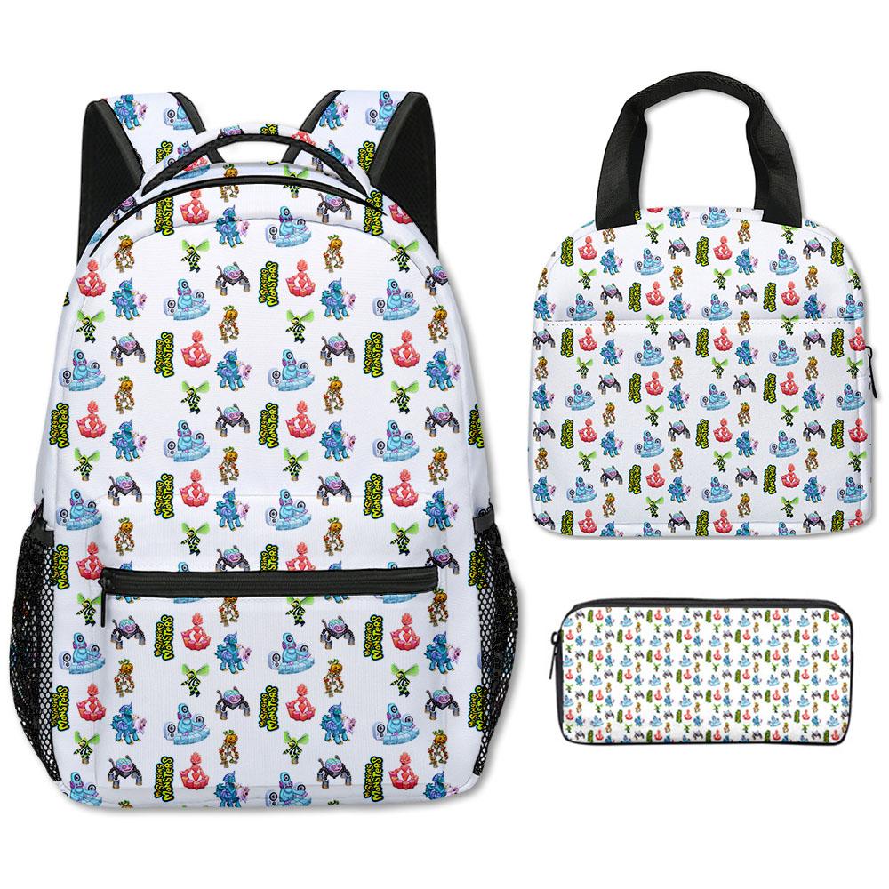 Classic Popular my singing monsters 3D Printed 3pcs/Set School Bags Travel Notebook Backpack portable Lunch bag Pencil Case