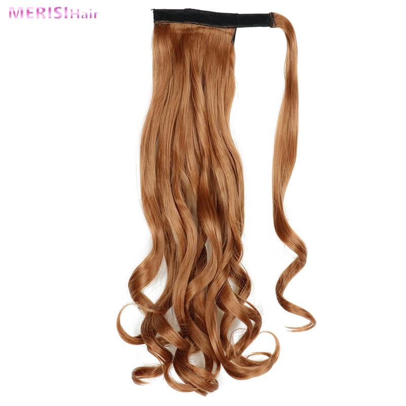 MERISIHAIR Pakk rundt på syntetisk hårstykke Langbølget klips i hestehale Ren farge hårforlengelser Ekte naturlig 22 tommer hestehale