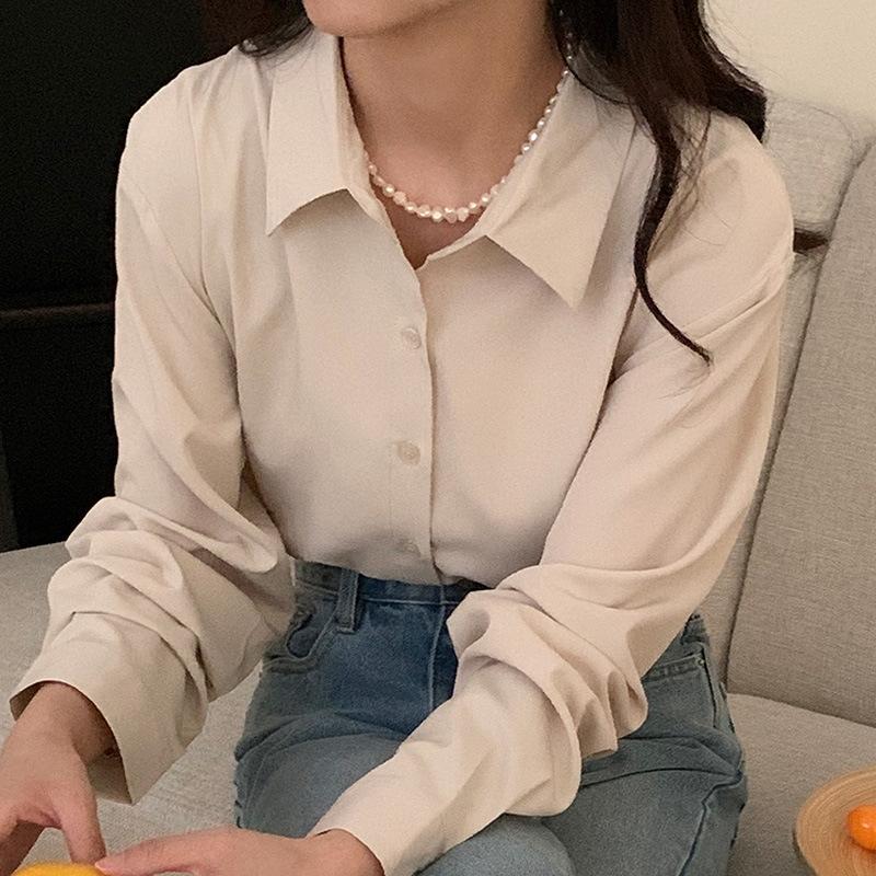 

Премиум однотонная рубашка в французском стиле для женщин весна-осень корейский свободный утягивающий профессиональный топ L абрикосовый