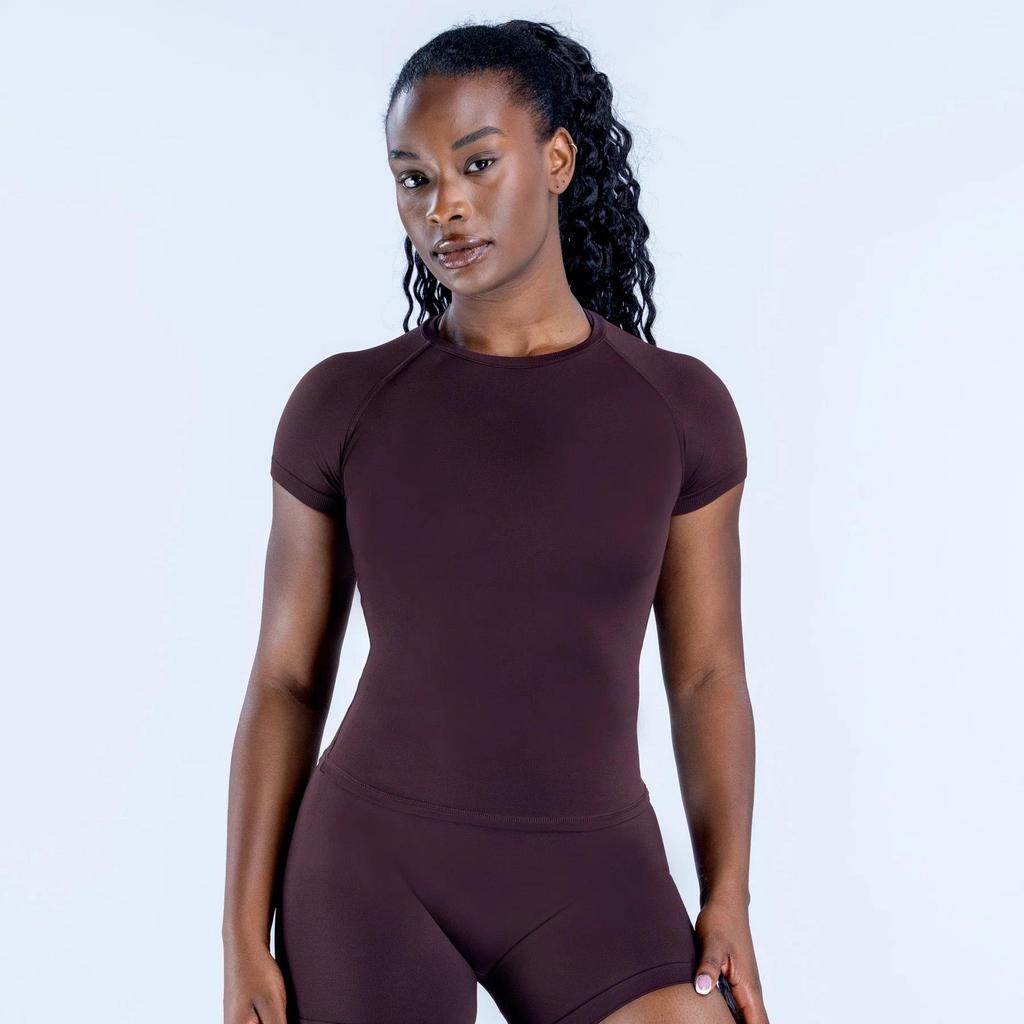 Damen Slimming Quick-dry Sport-T-Shirt: Rundhals, Feuchtigkeitsableitend, Outdoor-Fitness und Yoga-Top - DFYNE