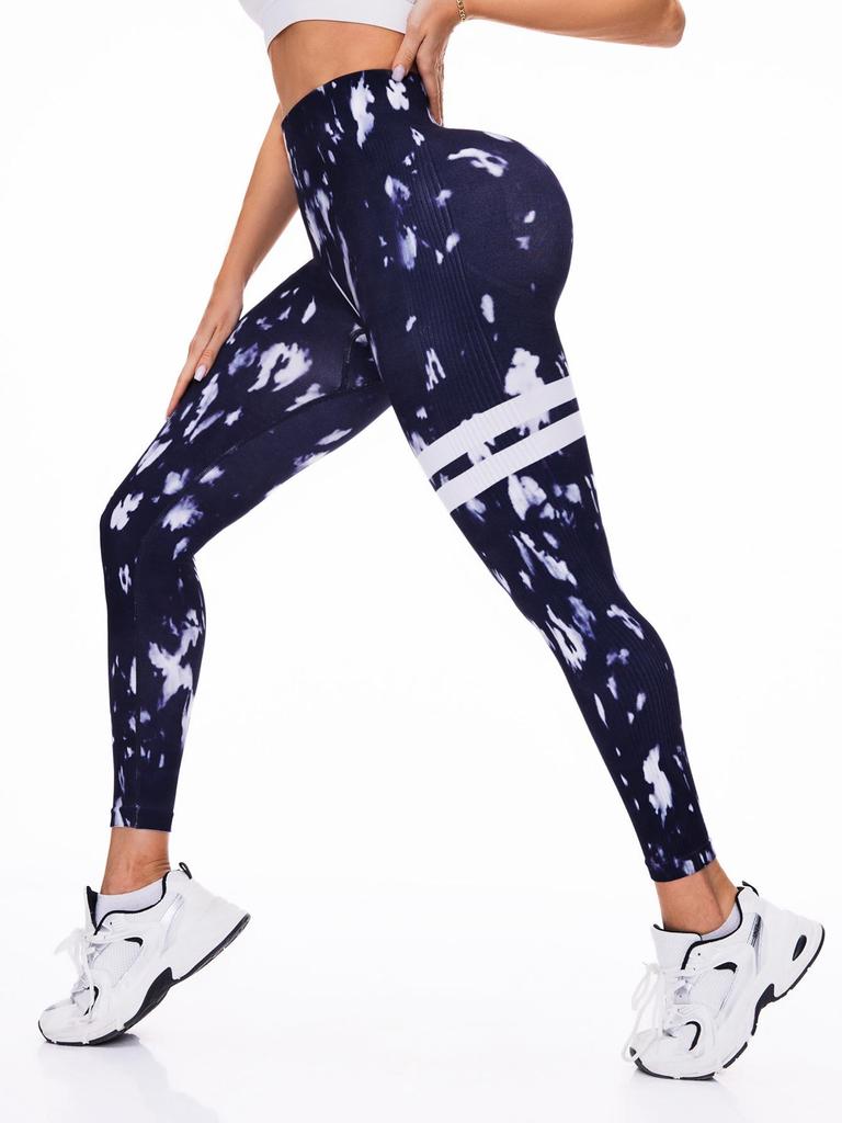 Leggings de Yoga de Cintura Alta Tie-Dye Sem Costura para Mulheres