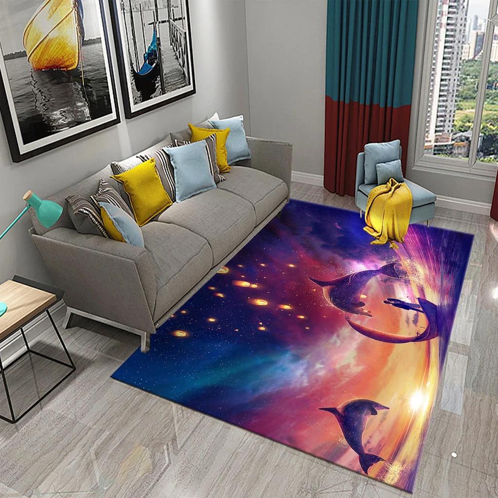 Cartoon Dolphin Carpet Cute Marine Animal Rug for Kid Bedroom Carpet Children Play Crawling Mat Bathroom Non-slip Mat Home Decor