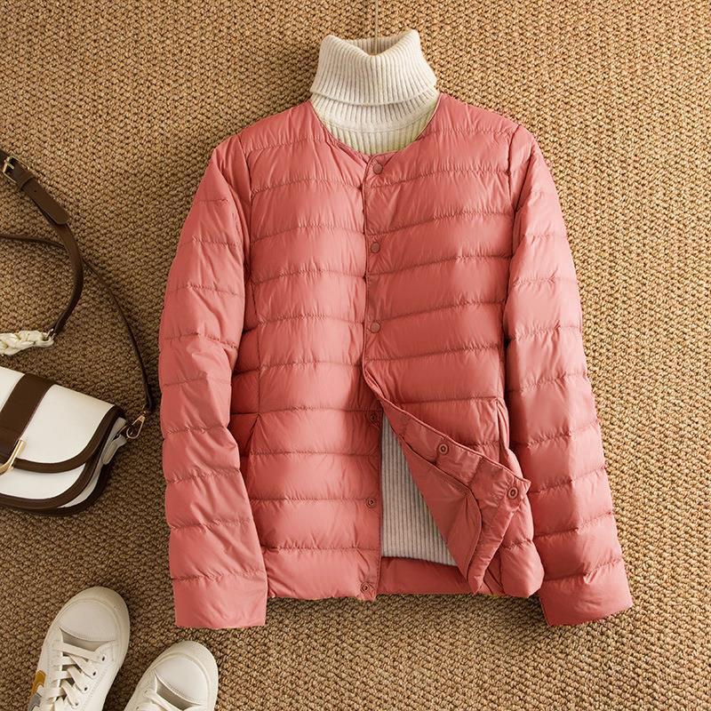 Autumn and Winter Light and Thin Round Neck Down Jacket Women's V-neck Fashion and Casual Short Collarless Duck Down Liner Women's Jacket