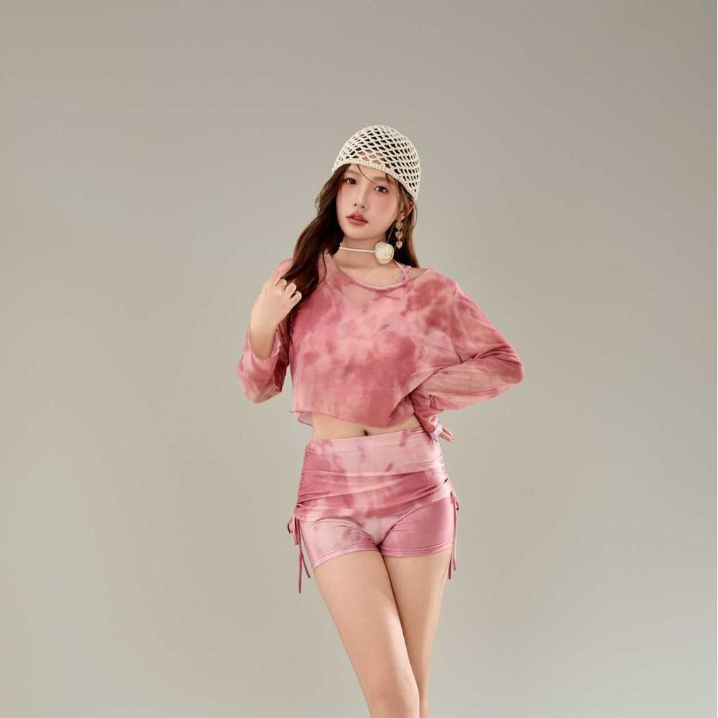 2025 Women's High-End Long Sleeve Swimsuit - Polyester Spandex, Flat Leg, Drawstring Beachwear for Vacations