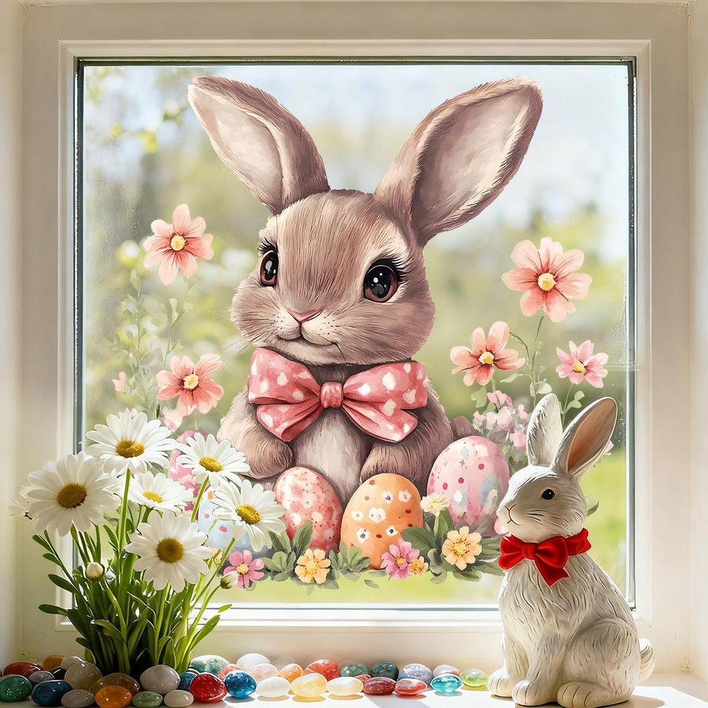 Easter 2026 Rabbit & Egg Window Clings - Decorative Stickers for Bedroom & Living Room