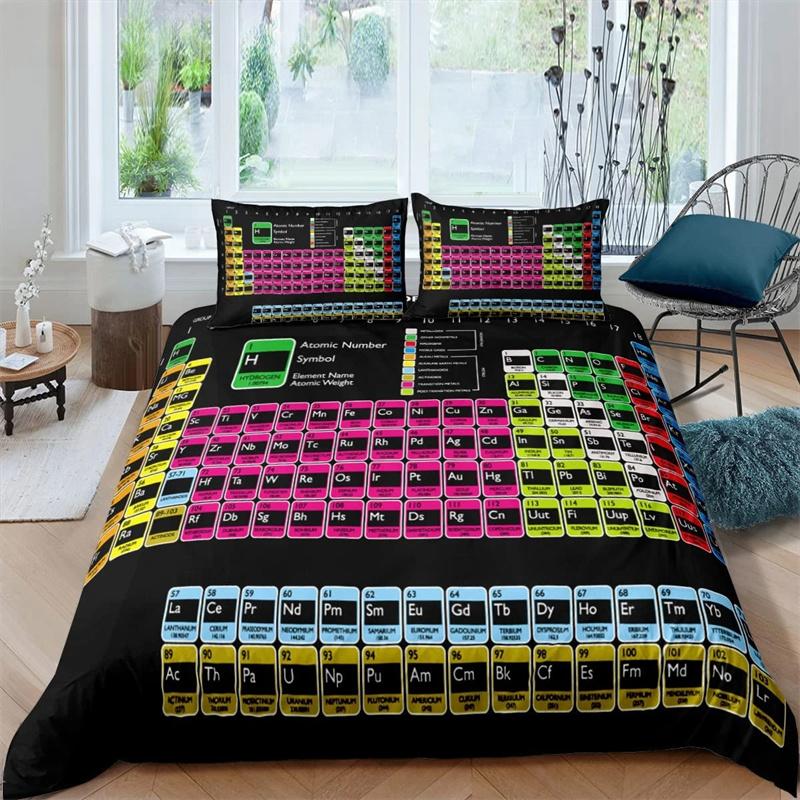 Periodic Table King Queen Duvet Cover Educational Science Chemistry Bedding Set for Students Teachers Element Table Quilt Cover