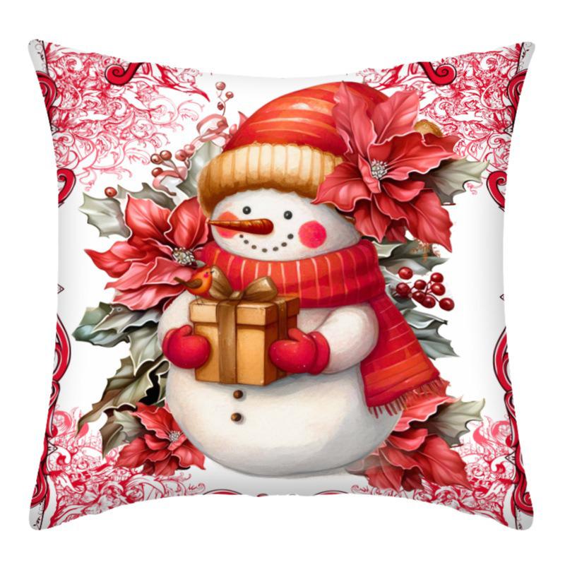 Christmas Home Decoration Pillow Cover Santa Claus Snowman Fawn Print Sofa Cushion Suite Room Decoration Friend Gift