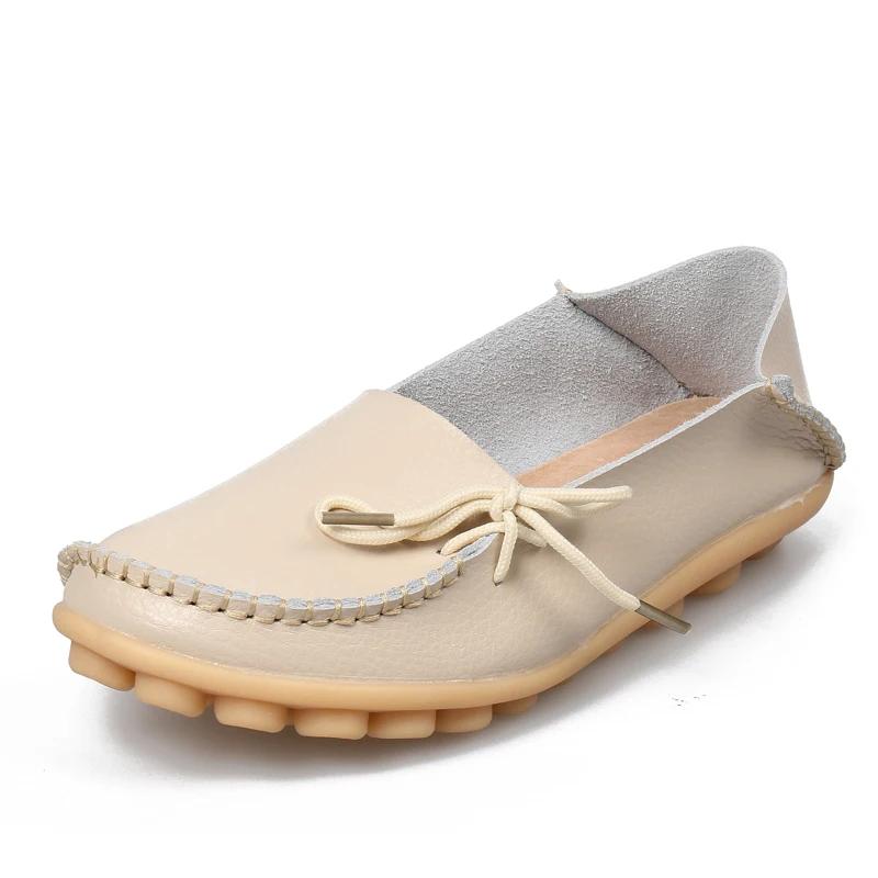 New Moccasins Women Flats  Autumn Woman Loafers Genuine Leather Female Shoes Slip On Ballet Bowtie Women's Shoes Big Size 42