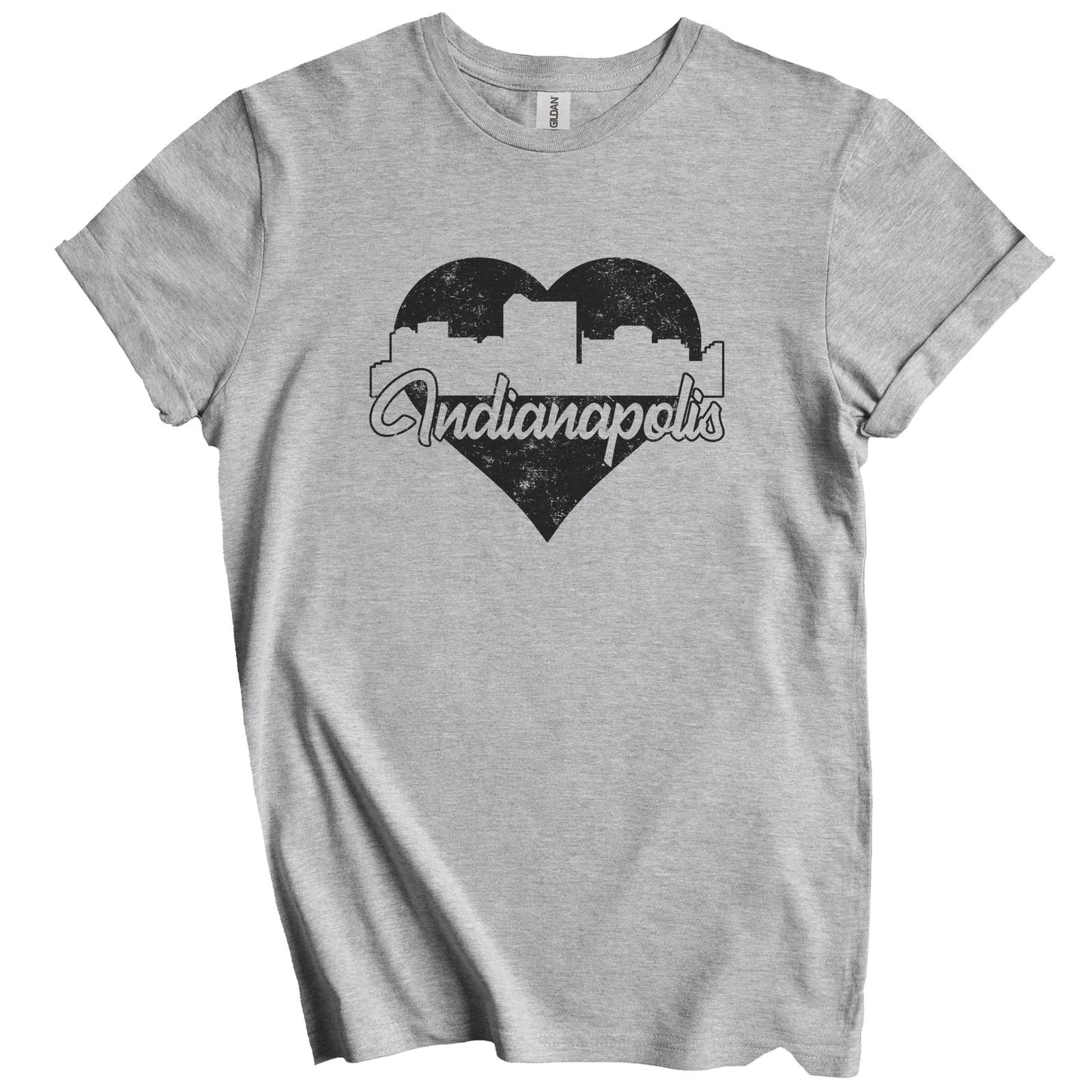 Retro Indianapolis Indiana Skyline Heart Distressed T-Shirt XL