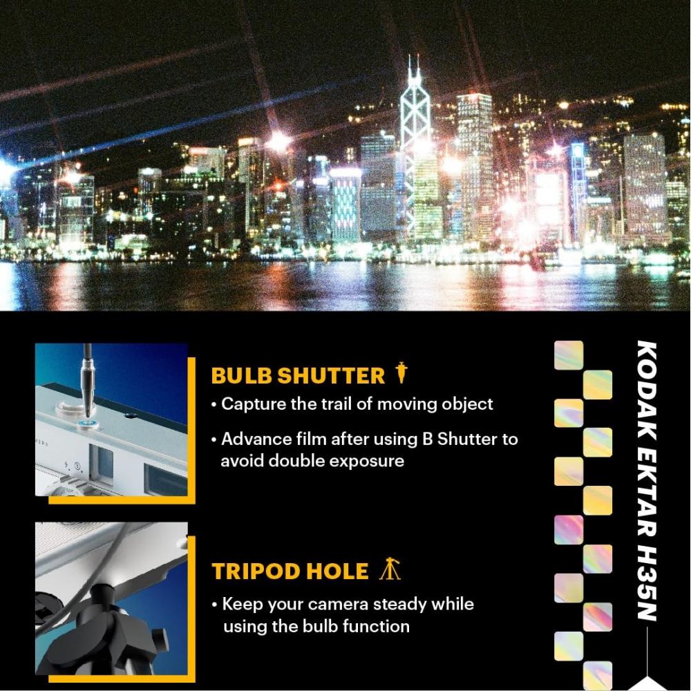 Kodak EKTAR H35N Halbformat-Filmkamera, 35 mm, wiederverwendbar, fokusfrei, Bulb-Funktion, eingebauter Sternfilter, beschichtete verbesserte Linse (Film und AAA nicht inkl.