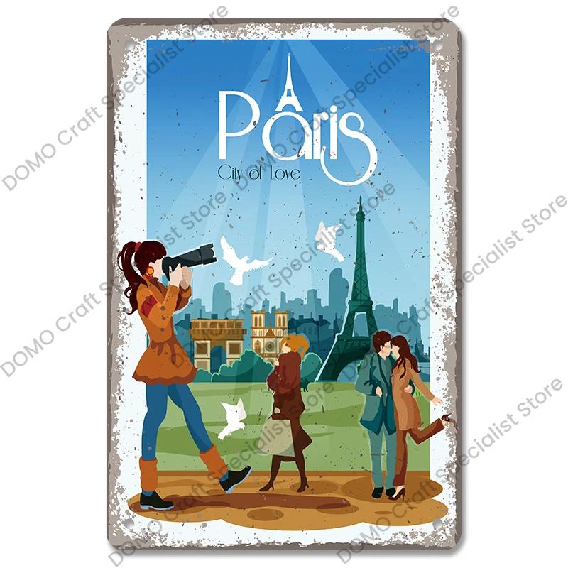 Vintage Paris City of Love Bastille Day Metal Tin Sign  French Wall Decor for Cafe Living Room Home  Retro Poster Plaque for Uni