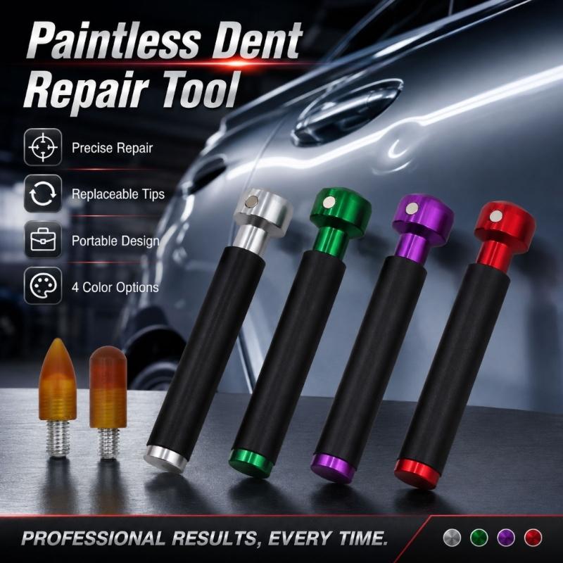 Body Repair Tool Pen with Replaceable Heads, Threaded Top and Rubber Grip for Auto Panel Finishing Task Support
