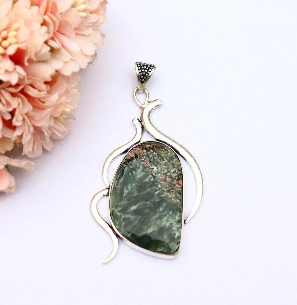 Seraphinite Pendant/ Seraphinite Necklace/ Green Seraphinite Pendant