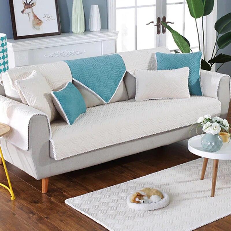 Soft Velvet Sofa Cover Solid Colour Thickened Living Room Sofa Cover Warm Jacquard Non-Slip Plush Sofa Back Cover Armrests Cover
