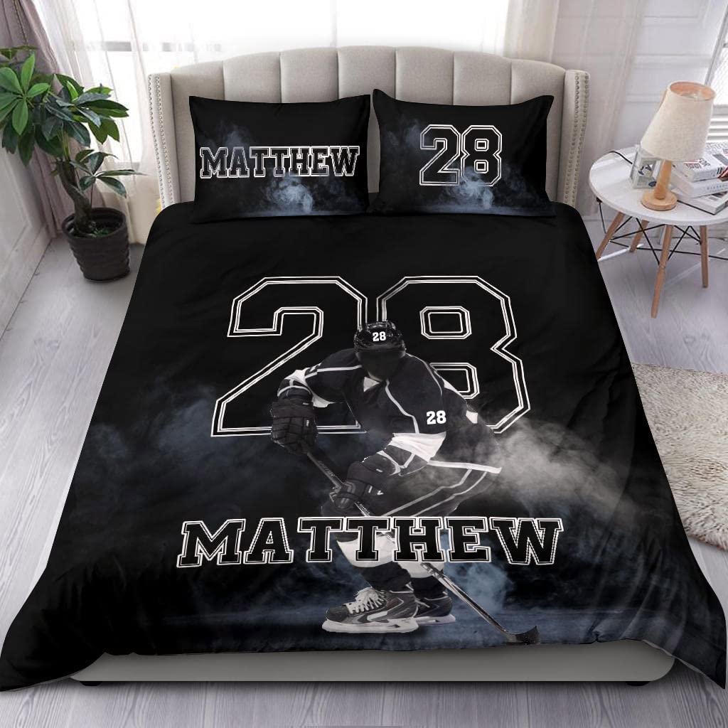 

Ice Hockey Bedding Set Twin Size Kids Hockey Player Comforter Cover Set for Boys Girls Teens Duvet Cover Sports Theme Cover EU Single(135x200cm)