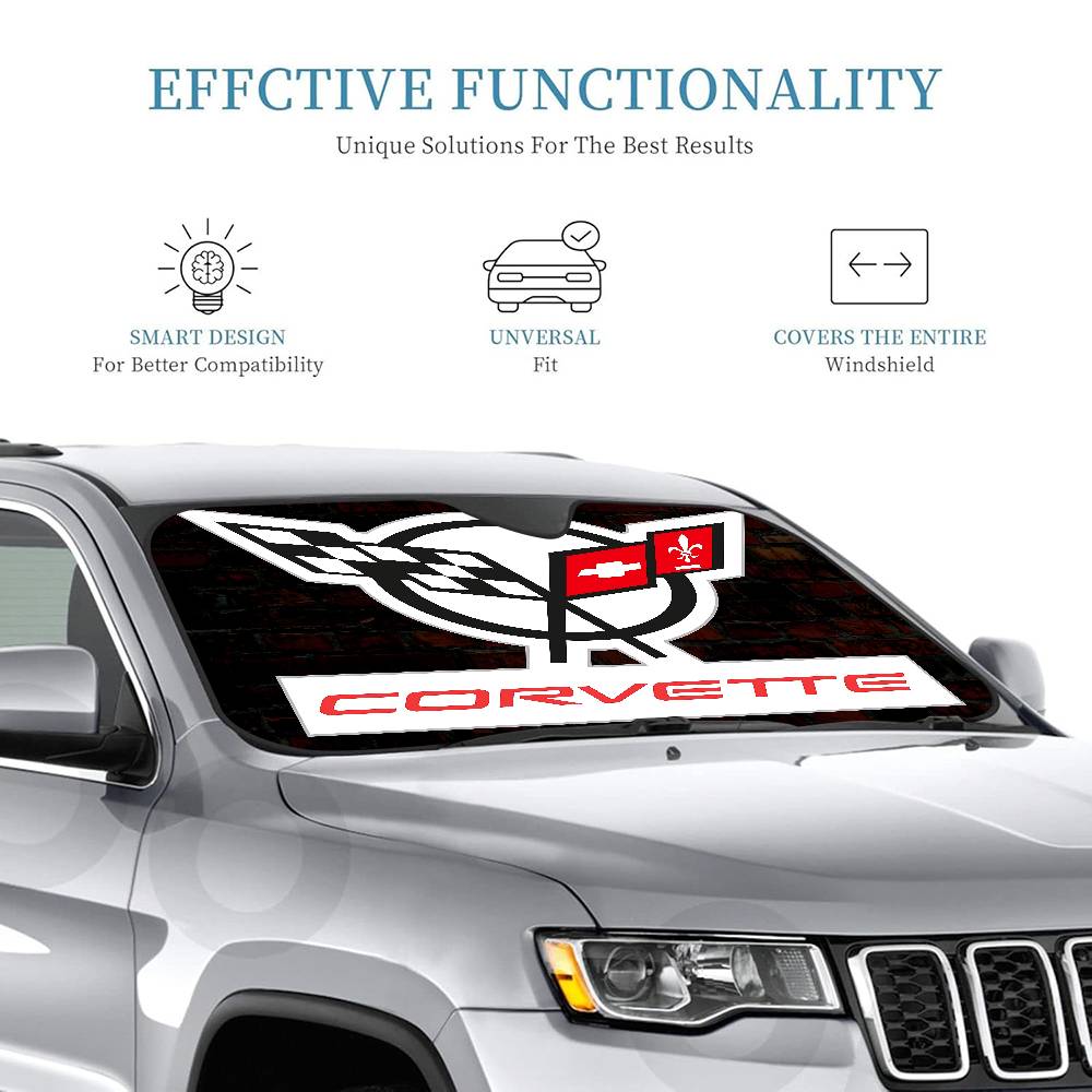 C-Corvette Novelty Car Front Windshield Sunshade 70x130cm Cartoon Foils Car Window Windscreen Cover