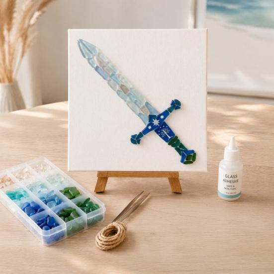 Stress Relief Creative Hobby DIY Mosaic Art Kit, Fantasy Circular Door Tile Craft Sea Glass Project Kit for Adults Beginners, Handmade Gift