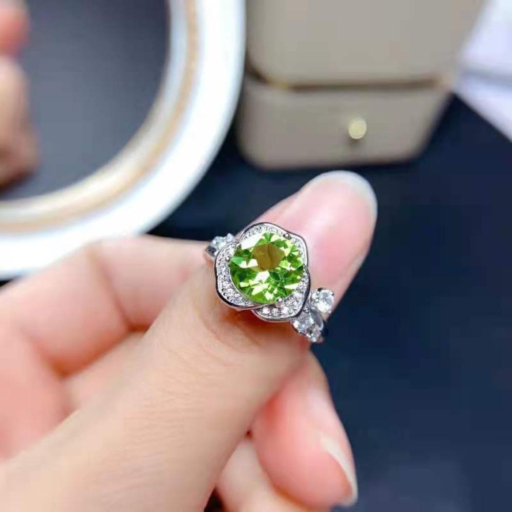 Open Ring 2ct High Carbon Diamond Rose Cut Simulated Peridot Womens Fashion Jewelry