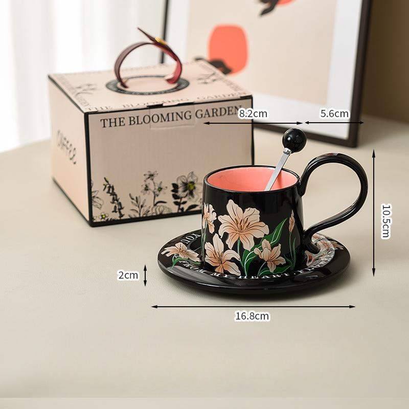 High ear Coffee Cup Saucer Set Gift Box for Women's High quality Ceramic High end Light Luxury Exquisite Afternoon Tea Cup with Spoon