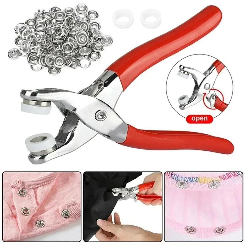 200/400Pcs Rings Buttons Metal Colour Pliers Snap Button Claw Diy Set Hand Stress Plier Rivet Buckle Sew Tool Sewing Supplies