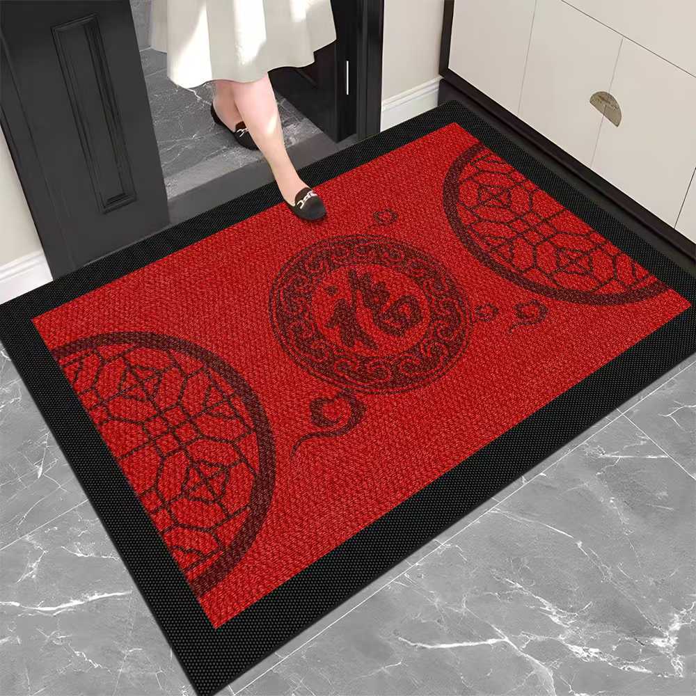 New Year'S Red Entrance Door Floor Mat, Household Entrance Door Floor Mat, Door Non-Slip, Dirt-Resistant And Easy-To-Take-Care Loop Velvet Carpet
