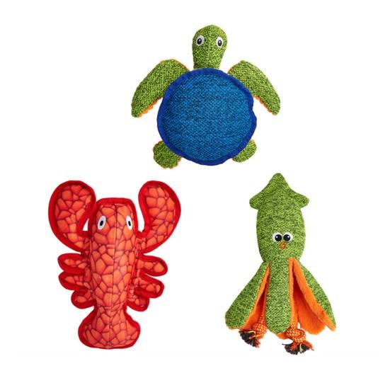 Meeresbewohner Hundespielzeug, Quietschendes Stofftier Hundekauspielzeug, Knisternder Hummer Oktopus Schildkröte Welpen Zahneinlage Spielzeug, Interaktives Spielzeug für Große Kleine Mittlere