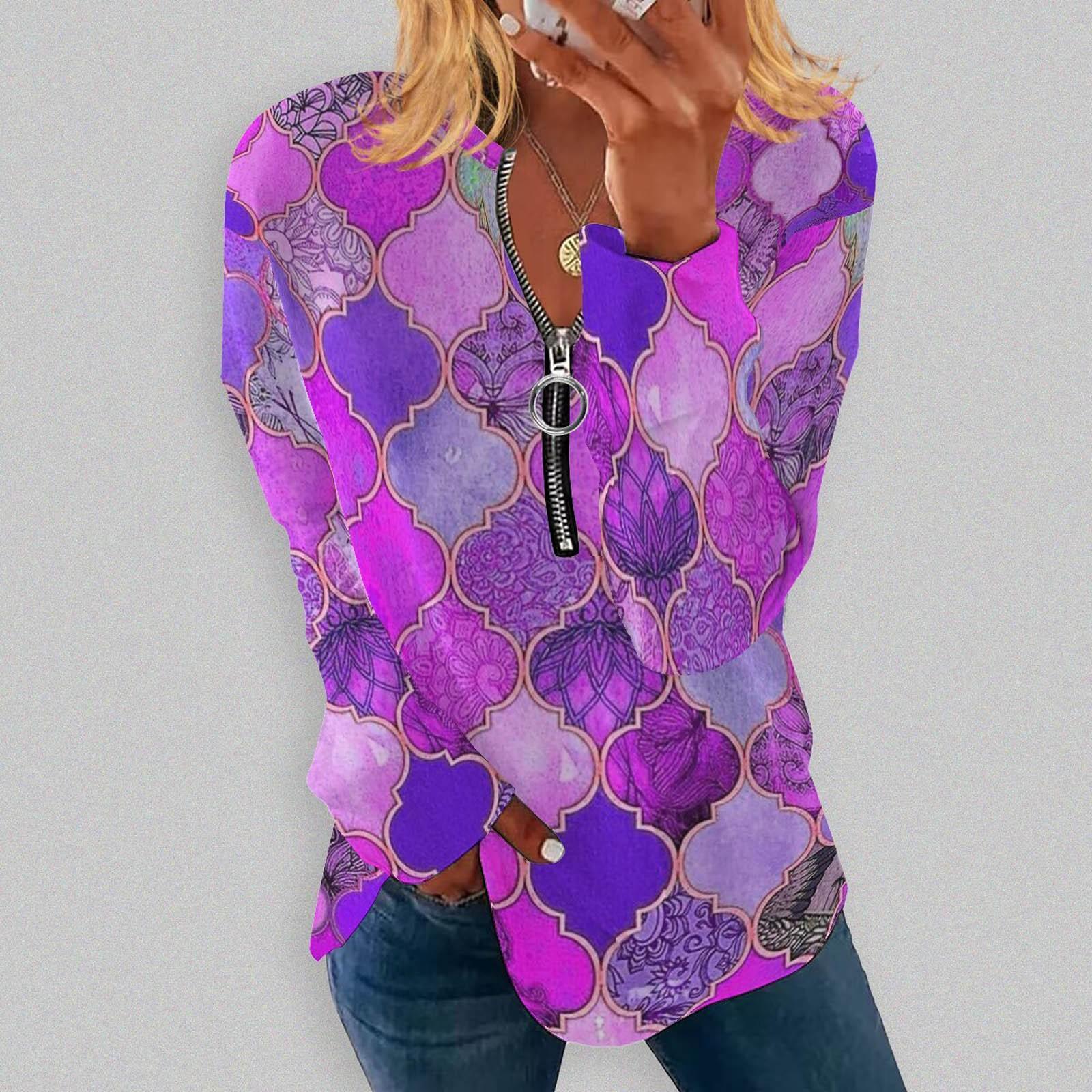 

Women s Fashion Casual Round Neck Hoodie Irregular Striped Geometric Printed Long Sleeve Blouse XL