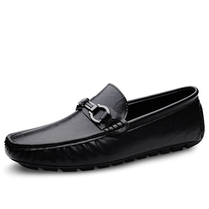 New Spring Men's Slip on Footwear Leather Loafers Metal Buckle Casual Shoes Business Man Moccasins Simple Driving Shoes