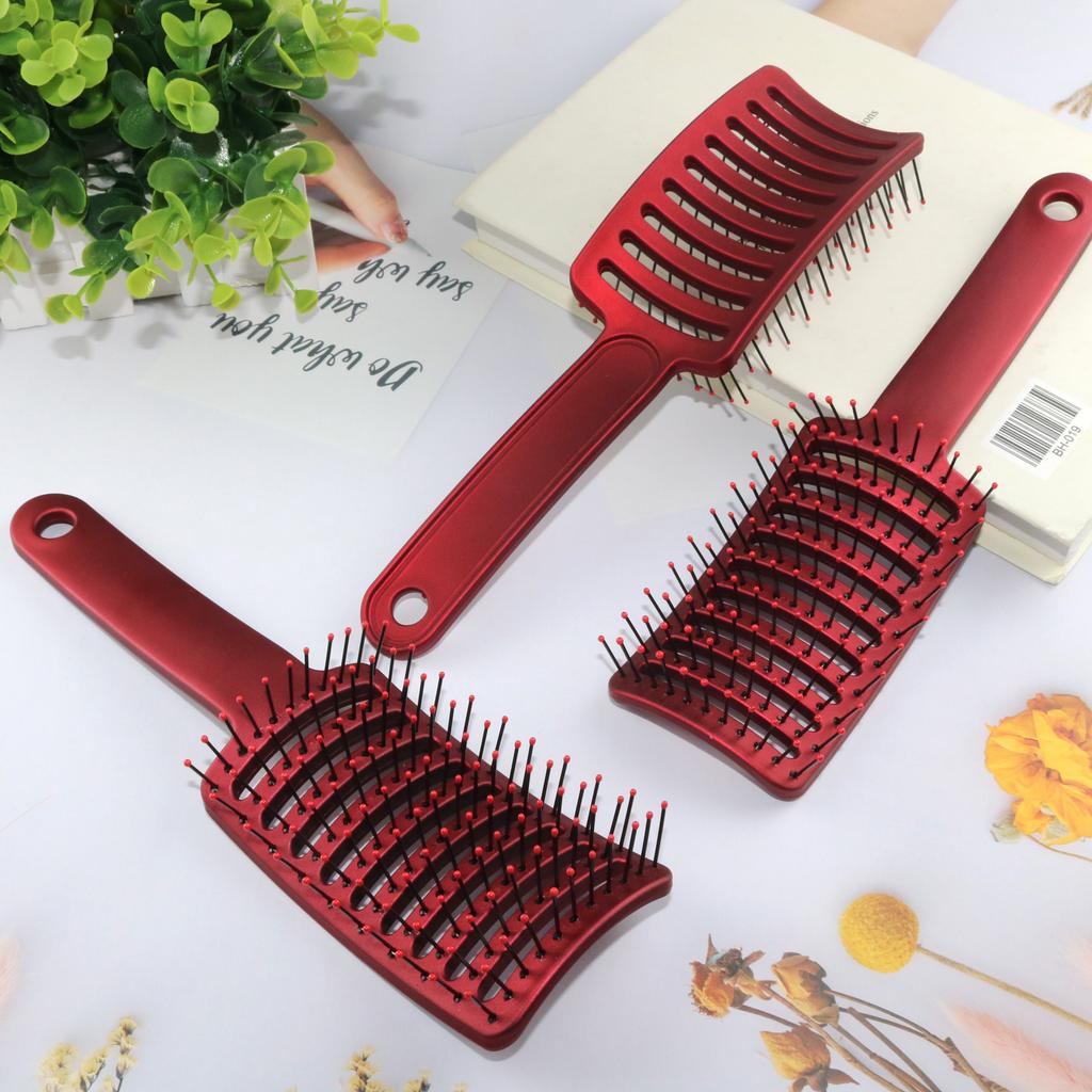 Hot Design Curve Vent Plastic Hairbrush Wet Curly Detangle Hair Brush for Salon Hairdressing Styling Tools Anti-static Red Brush