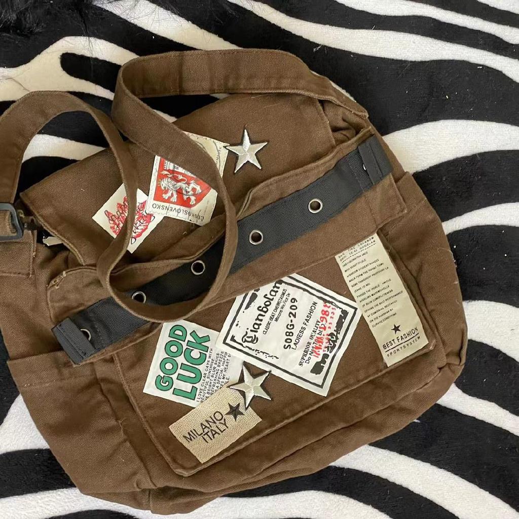 Vintage Casual Crossbody Bags Women Preppy Style Patchwork Messenger Bag Female Harajuku Grunge Aesthetic  Handbag