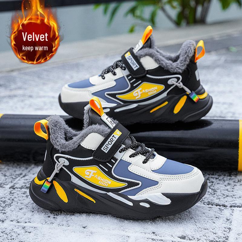 Wasserdichte Baumwoll-Sportschuhe für Jungen mit Plüschfutter - Warme Leder-Sneaker für Herbst/Winter