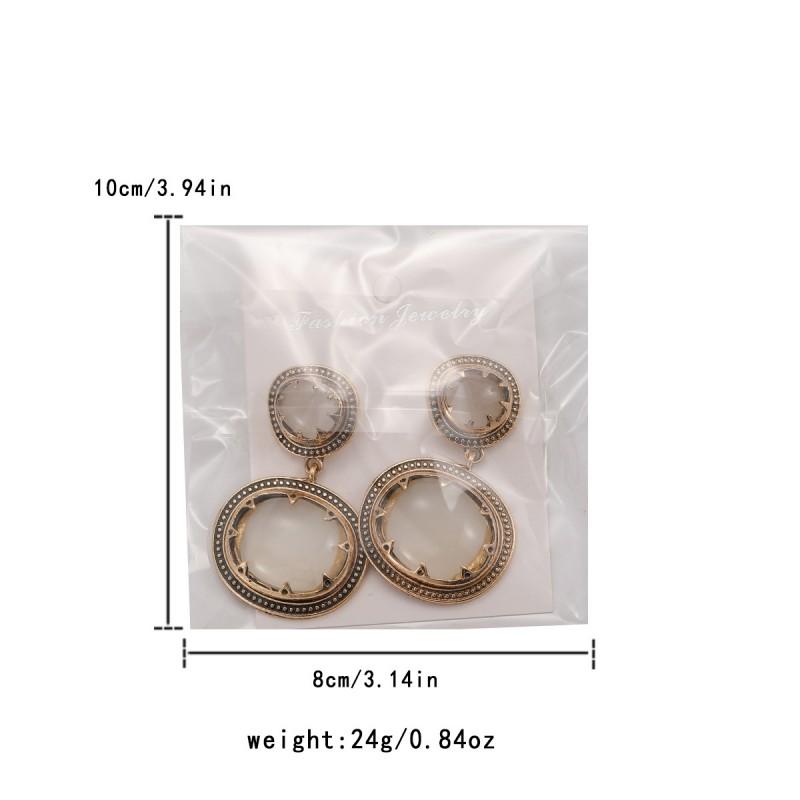 Double-Layer Color-Block Resin Rhinestone Earrings Geometric Alloy Statement Drop Women Gold