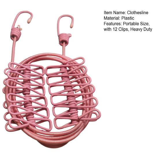 Corde à linge portable avec 12 pinces Corde à linge robuste Salle de bain Buanderie Intérieur Extérieur Camping Voyage Séchage des vêtements