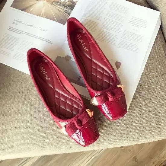 Fashion Normal Leather Casual Flats Ladies Footwear Low Heel Elegant Blue Square Toe Women's Shoes Flat High Quality Shoe Fashion Young