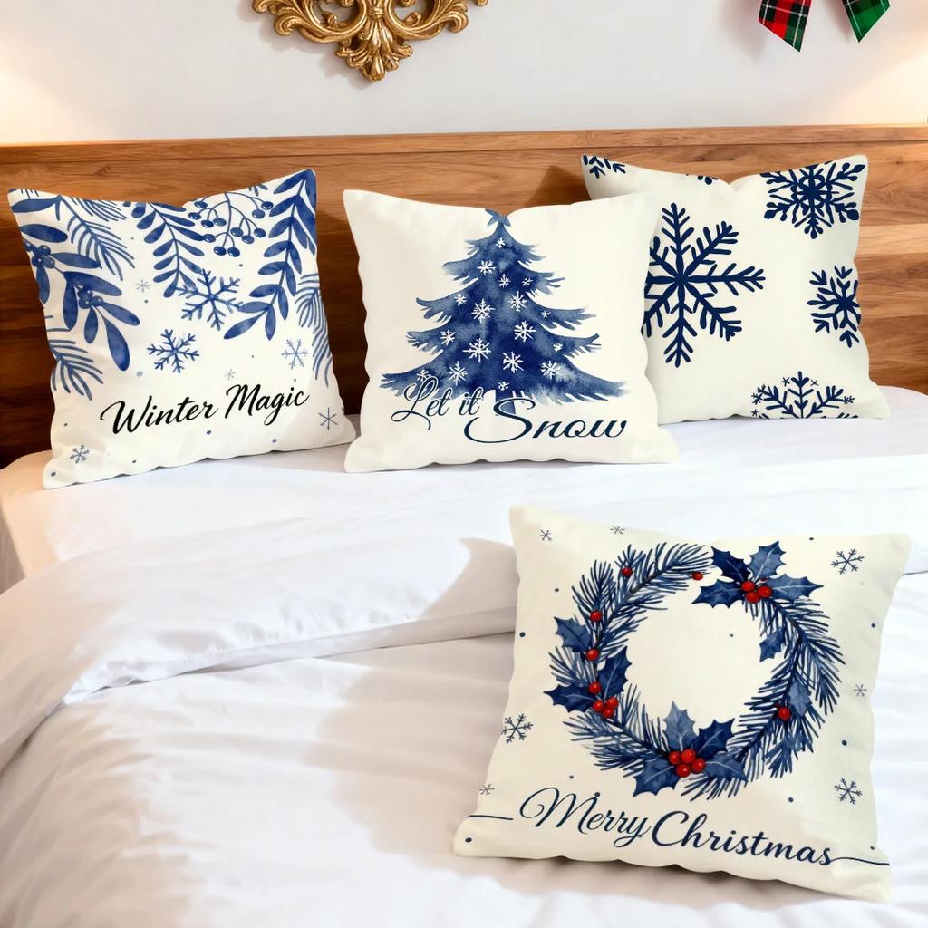 Beige Christmas theme Cushions Pillowcase Polyester Cushion Cover Throw Pillow Pillowcover Home Car Sofa Decor